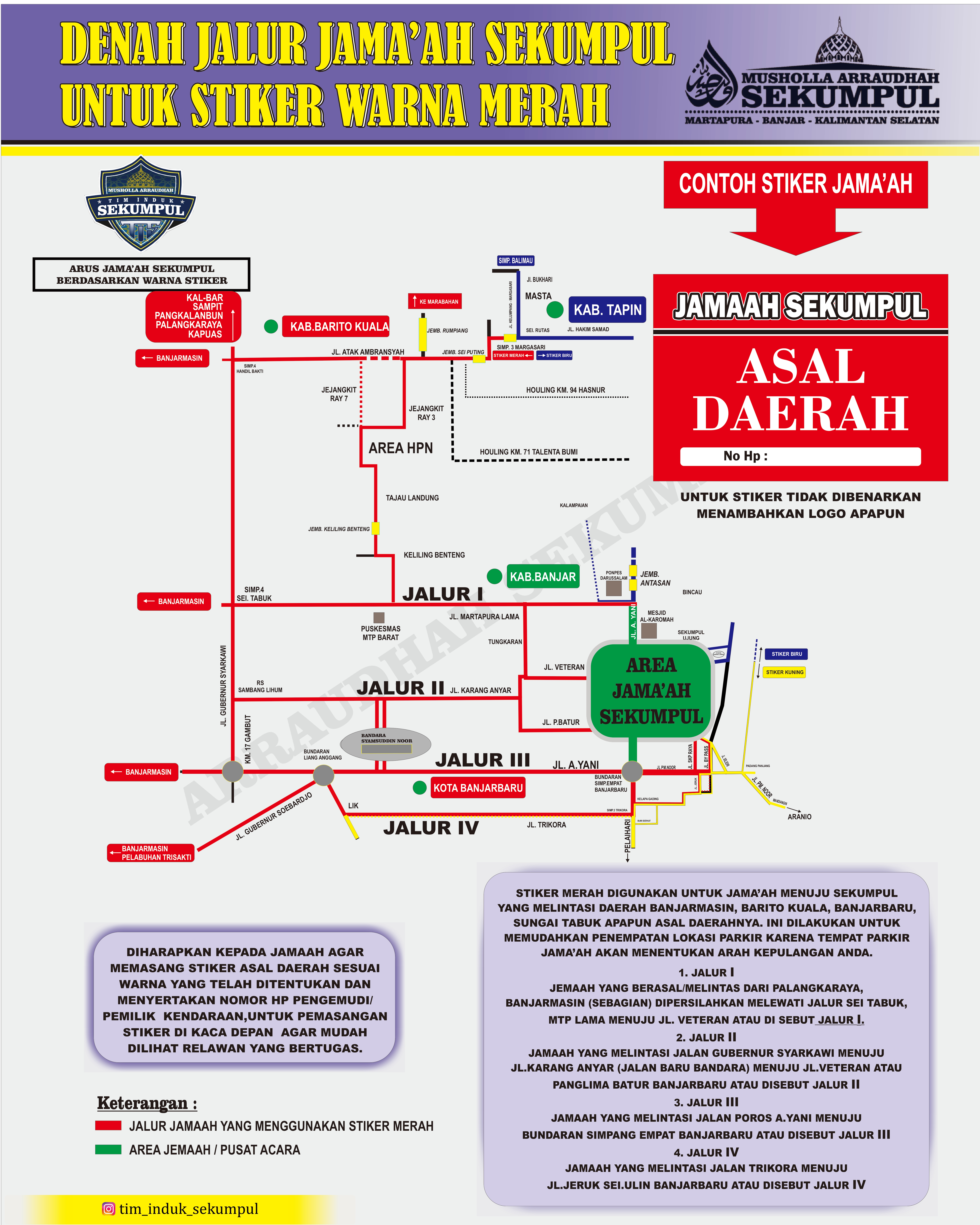 Jalur Jamaah Haul Guru Sekumpul Warna Merah